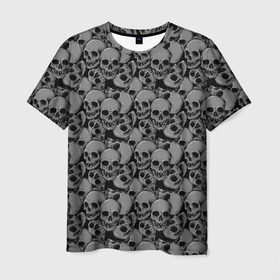 Мужская футболка 3D с принтом Gray skulls в Санкт-Петербурге, 100% полиэфир | прямой крой, круглый вырез горловины, длина до линии бедер | bone | bones | screaming | screaming skulls | skull | skulls | smile | кости | кричат | кричащие | кричащие черепа | улыбка | череп | черепа