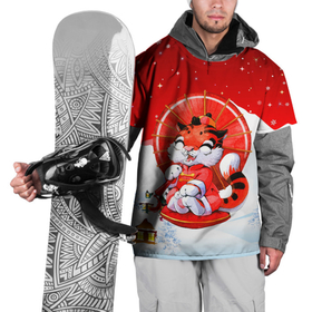 Накидка на куртку 3D с принтом Китайский тигр с зонтиком 2022 в Новосибирске, 100% полиэстер |  | Тематика изображения на принте: 2022 | год тигра | новый год | новый год 2022 | символ года | тигр | тигренок | тигрица | тигры