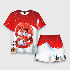 Мужской костюм с шортами 3D с принтом Китайский тигр с зонтиком 2022 в Петрозаводске,  |  | Тематика изображения на принте: 2022 | год тигра | новый год | новый год 2022 | символ года | тигр | тигренок | тигрица | тигры