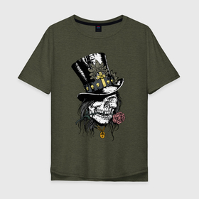 Мужская футболка хлопок Oversize с принтом Samdi в Курске, 100% хлопок | свободный крой, круглый ворот, “спинка” длиннее передней части | baron samdi | cross | rose | skull | top hat hat | барон самди | крест | цилиндр | череп | шляпа