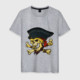 Мужская футболка хлопок с принтом Skull Cap в Тюмени, 100% хлопок | прямой крой, круглый вырез горловины, длина до линии бедер, слегка спущенное плечо. | bone | bones | jolly roger | pirat | roger | skull | smile | веселый роджер | капитан | кости | кричащие черепа | пиратский | пираты | роджер | треуголка | улыбка | череп