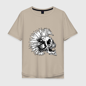 Мужская футболка хлопок Oversize с принтом Anarchy skull в Белгороде, 100% хлопок | свободный крой, круглый ворот, “спинка” длиннее передней части | Тематика изображения на принте: bone | bones | punk | screaming | screaming skulls | skull | анархия | кости | кричат | кричащие | кричащие черепа | панк | пиратский | череп | черепа