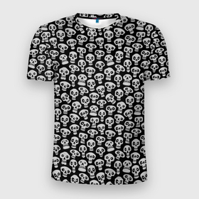 Мужская футболка 3D Slim с принтом Funny skulls в Рязани, 100% полиэстер с улучшенными характеристиками | приталенный силуэт, круглая горловина, широкие плечи, сужается к линии бедра | Тематика изображения на принте: bone | bones | funny | skulls | кости | череп | черепа