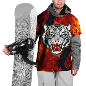 Накидка на куртку 3D с принтом ОГНЕННЫЙ ТИГР   FIRE TIGER в Курске, 100% полиэстер |  | 2022 | beast | merry christmas | new year | red bow | santa hat | snow | tiger | winter | winter is coming | year of the tiger | год тигра | дед мороз | животные | звери | зверь | зима | зима 2022 | зима близко | новог | новогодни