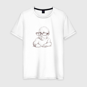 Мужская футболка хлопок с принтом Малыш в очках в Курске, 100% хлопок | прямой крой, круглый вырез горловины, длина до линии бедер, слегка спущенное плечо. | дети | малыш | очки | пупсик | ребенок