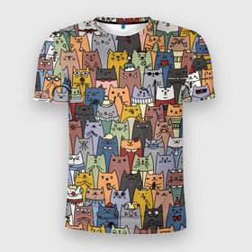 Мужская футболка 3D Slim с принтом The Коты в Кировске, 100% полиэстер с улучшенными характеристиками | приталенный силуэт, круглая горловина, широкие плечи, сужается к линии бедра | cats | дудлинг | котики | коты | кошки | паттерн