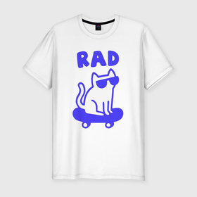 Мужская футболка хлопок Slim с принтом кот и скейт 1 в Курске, 92% хлопок, 8% лайкра | приталенный силуэт, круглый вырез ворота, длина до линии бедра, короткий рукав | cat | кот в очках | котик | котэ | синий кот | скетер | солнечный кот | спорт кот | темные очки