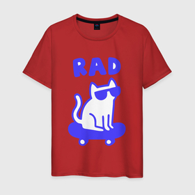Мужская футболка хлопок с принтом кот и скейт 1 в Белгороде, 100% хлопок | прямой крой, круглый вырез горловины, длина до линии бедер, слегка спущенное плечо. | Тематика изображения на принте: cat | кот в очках | котик | котэ | синий кот | скетер | солнечный кот | спорт кот | темные очки