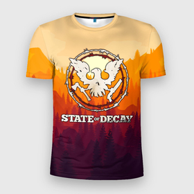 Мужская футболка 3D Slim с принтом State of Decay   Логотип в Курске, 100% полиэстер с улучшенными характеристиками | приталенный силуэт, круглая горловина, широкие плечи, сужается к линии бедра | state of decay | загнивающий штат | зомби апокалипсис | состояние распада | стейт оф дикей