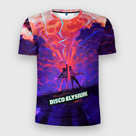 Мужская футболка 3D Slim с принтом Disco art в Екатеринбурге, 100% полиэстер с улучшенными характеристиками | приталенный силуэт, круглая горловина, широкие плечи, сужается к линии бедра | disco elysium | game | games | диско элизиум | игра | игры