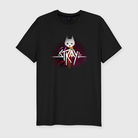 Мужская футболка хлопок Slim с принтом Stray | Logo в Тюмени, 92% хлопок, 8% лайкра | приталенный силуэт, круглый вырез ворота, длина до линии бедра, короткий рукав | stray logo | stray steam | stray арт | stray дата выхода | stray игра | stray мерч | stray скриншоты