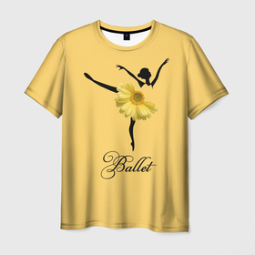 Мужская футболка 3D с принтом Ballet  Балет в Тюмени, 100% полиэфир | прямой крой, круглый вырез горловины, длина до линии бедер | ballerina | ballet | ballet tutu | dance | flower | gerbera | yellow | балерина | балет | балетная пачка | гербера | жёлтая | танец | цветок