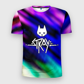 Мужская футболка 3D Slim с принтом Stray в городе Новоалтайск, 100% полиэстер с улучшенными характеристиками | приталенный силуэт, круглая горловина, широкие плечи, сужается к линии бедра | stray | бродить | игра про кота | потерявшийся кот | стрей | стрэй