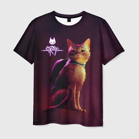 Мужская футболка 3D с принтом Stray   Блуждающий кот , 100% полиэфир | прямой крой, круглый вырез горловины, длина до линии бедер | stray | блуждающий кот | бродить | игра про кота | потерявшийся кот | стрей | стрэй