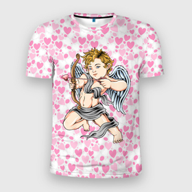 Мужская футболка 3D Slim с принтом Амур   Cupid в Курске, 100% полиэстер с улучшенными характеристиками | приталенный силуэт, круглая горловина, широкие плечи, сужается к линии бедра | hearts | love | valentines | valentines day | амур | ангел | валентинка | влюбленный | день святого валентина | купидон | любовь | мальчик | сердечко | сердце | стрела