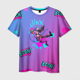 Мужская футболка 3D с принтом JINX | BOOM | АРКЕЙН| в Петрозаводске, 100% полиэфир | прямой крой, круглый вырез горловины, длина до линии бедер | arcane | boom | jinx | league of legends | аркейн | бомба | взрыв | граффити | комикс | надписи