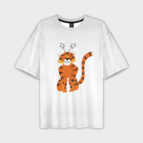 Мужская футболка OVERSIZE 3D с принтом Тигр новогодний в Курске,  |  | 2022 | животные | новый год | тигр | тигренок
