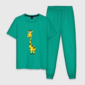 Мужская пижама хлопок с принтом Веселый жирафик в Новосибирске, 100% хлопок | брюки и футболка прямого кроя, без карманов, на брюках мягкая резинка на поясе и по низу штанин
 | африка | девушкам | детский | детям | для детей | животные | жираф | звери | прикольные | природа | саванна