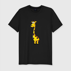 Мужская футболка хлопок Slim с принтом Веселый жирафик в Курске, 92% хлопок, 8% лайкра | приталенный силуэт, круглый вырез ворота, длина до линии бедра, короткий рукав | африка | девушкам | детский | детям | для детей | животные | жираф | звери | прикольные | природа | саванна