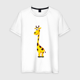 Мужская футболка хлопок с принтом Веселый жирафик в Курске, 100% хлопок | прямой крой, круглый вырез горловины, длина до линии бедер, слегка спущенное плечо. | африка | девушкам | детский | детям | для детей | животные | жираф | звери | прикольные | природа | саванна