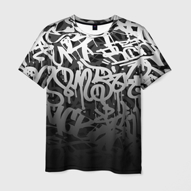 Мужская футболка 3D с принтом GRAFFITI WHITE TAGS   ГРАФФИТИ , 100% полиэфир | прямой крой, круглый вырез горловины, длина до линии бедер | gradient | graffiti | tags | градиент | граффити | каллиграфия | надписи | теги | тегинг | узор