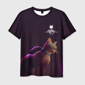 Мужская футболка 3D с принтом Stray | Боевой котик в Кировске, 100% полиэфир | прямой крой, круглый вырез горловины, длина до линии бедер | cat | game | stray | игра | игра про кота | кот | стрей