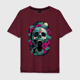 Мужская футболка хлопок Oversize с принтом Sparrow skull в Новосибирске, 100% хлопок | свободный крой, круглый ворот, “спинка” длиннее передней части | bone | moon | roses | skull | sparrow | воробей | кость | крик | кричит | луна | розы | череп