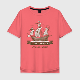Мужская футболка хлопок Oversize с принтом Корабль Columbus в Курске, 100% хлопок | свободный крой, круглый ворот, “спинка” длиннее передней части | вегвизир | викинги | винтаж | вода | горы | компас | корабль | космос | крутой | лодка | море | морской | моряк | направление | норвежский | океан | парусный спорт | пират | приключения | путешествия