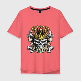 Мужская футболка хлопок Oversize с принтом Кing skull в Кировске, 100% хлопок | свободный крой, круглый ворот, “спинка” длиннее передней части | bones | crown | king | skull | король | корона | кости | череп