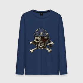 Мужской лонгслив хлопок с принтом Pirат skull в Петрозаводске, 100% хлопок |  | bandana | bones | one eye | pirat | roger | skull | бандана | кости | одноглазый | пират | роджер | череп