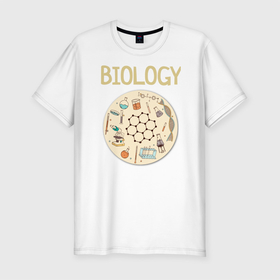 Мужская футболка хлопок Slim с принтом Biology в Новосибирске, 92% хлопок, 8% лайкра | приталенный силуэт, круглый вырез ворота, длина до линии бедра, короткий рукав | biology | бактерии | биология | вирусы | жизнь | колба | наука | пробирка