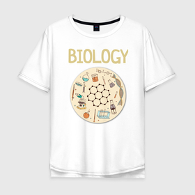 Мужская футболка хлопок Oversize с принтом Biology в Санкт-Петербурге, 100% хлопок | свободный крой, круглый ворот, “спинка” длиннее передней части | biology | бактерии | биология | вирусы | жизнь | колба | наука | пробирка