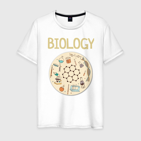 Мужская футболка хлопок с принтом Biology в Екатеринбурге, 100% хлопок | прямой крой, круглый вырез горловины, длина до линии бедер, слегка спущенное плечо. | biology | бактерии | биология | вирусы | жизнь | колба | наука | пробирка