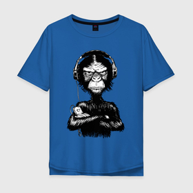 Мужская футболка хлопок Oversize с принтом Monkey Dj в Тюмени, 100% хлопок | свободный крой, круглый ворот, “спинка” длиннее передней части | dj | headphones | ipod | monkey | music | pleer | айпод | диджей | музыка | наушники | обезьяна | плеер