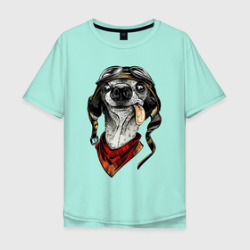 Мужская футболка хлопок Oversize с принтом Biker dog в Белгороде, 100% хлопок | свободный крой, круглый ворот, “спинка” длиннее передней части | Тематика изображения на принте: biker | dog | байкер | собака | такса