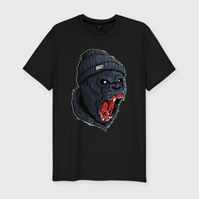 Мужская футболка хлопок Slim с принтом Scream gorilla в Санкт-Петербурге, 92% хлопок, 8% лайкра | приталенный силуэт, круглый вырез ворота, длина до линии бедра, короткий рукав | bandit | gorilla | monkey | scream | бандит | горилла | кричит | обезьяна