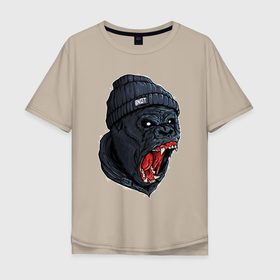 Мужская футболка хлопок Oversize с принтом Scream gorilla в Белгороде, 100% хлопок | свободный крой, круглый ворот, “спинка” длиннее передней части | bandit | gorilla | monkey | scream | бандит | горилла | кричит | обезьяна