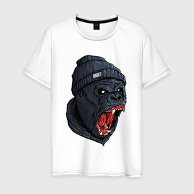 Мужская футболка хлопок с принтом Scream gorilla в Петрозаводске, 100% хлопок | прямой крой, круглый вырез горловины, длина до линии бедер, слегка спущенное плечо. | Тематика изображения на принте: bandit | gorilla | monkey | scream | бандит | горилла | кричит | обезьяна