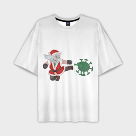 Мужская футболка OVERSIZE 3D с принтом Дед Мороз Против Вируса в Тюмени,  |  | Тематика изображения на принте: covid | боевой | вирус | дед мороз | ковид | короновирус | новый год | рождество | санта