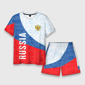 Мужской костюм с шортами 3D с принтом RUSSIA SPORT STYLE  | РОССИЯ СПОРТИВНЫЙ СТИЛЬ в Новосибирске,  |  | flag | russia | sport | team | герб | патриотизм | росссия | сборная | спорт | страна | триколор | узор | флаг | хохлома