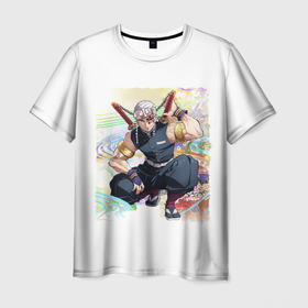 Мужская футболка 3D с принтом Тенген Tengen Uzui в Кировске, 100% полиэфир | прямой крой, круглый вырез горловины, длина до линии бедер | demon slayer | tengen uzui | клинок | столп звука | тенген | три жены