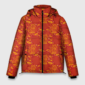 Мужская зимняя куртка 3D с принтом Фон с Тигром в Новосибирске, верх — 100% полиэстер; подкладка — 100% полиэстер; утеплитель — 100% полиэстер | длина ниже бедра, свободный силуэт Оверсайз. Есть воротник-стойка, отстегивающийся капюшон и ветрозащитная планка. 

Боковые карманы с листочкой на кнопках и внутренний карман на молнии. | Тематика изображения на принте: animal | beast | cat | predator | tiger | амурский тигр | белый тигр | год тигра | дикий тигр | животное | зверь | злой тигр | кот | новый год 2022 | оскал | охотник | полосатая кошка | полоски тигра | саблезубый тигр