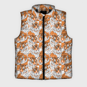 Мужской жилет утепленный 3D с принтом Тигры (рисованный стиль) в Санкт-Петербурге,  |  | animal | beast | cat | predator | tiger | амурский тигр | белый тигр | год тигра | дикий тигр | животное | зверь | злой тигр | кот | новый год 2022 | оскал | охотник | полосатая кошка | полоски тигра | саблезубый тигр