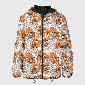 Мужская куртка 3D с принтом Тигры (рисованный стиль) в Курске, ткань верха — 100% полиэстер, подклад — флис | прямой крой, подол и капюшон оформлены резинкой с фиксаторами, два кармана без застежек по бокам, один большой потайной карман на груди. Карман на груди застегивается на липучку | animal | beast | cat | predator | tiger | амурский тигр | белый тигр | год тигра | дикий тигр | животное | зверь | злой тигр | кот | новый год 2022 | оскал | охотник | полосатая кошка | полоски тигра | саблезубый тигр