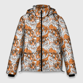 Мужская зимняя куртка 3D с принтом Тигры (рисованный стиль) в Новосибирске, верх — 100% полиэстер; подкладка — 100% полиэстер; утеплитель — 100% полиэстер | длина ниже бедра, свободный силуэт Оверсайз. Есть воротник-стойка, отстегивающийся капюшон и ветрозащитная планка. 

Боковые карманы с листочкой на кнопках и внутренний карман на молнии. | animal | beast | cat | predator | tiger | амурский тигр | белый тигр | год тигра | дикий тигр | животное | зверь | злой тигр | кот | новый год 2022 | оскал | охотник | полосатая кошка | полоски тигра | саблезубый тигр