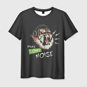 Мужская футболка 3D с принтом Сделайте немного шума , 100% полиэфир | прямой крой, круглый вырез горловины, длина до линии бедер | animal | beast | cat | predator | tiger | амурский тигр | белый тигр | год тигра | дикий тигр | животное | зверь | злой тигр | кот | новый год 2022 | оскал | охотник | полосатая кошка | полоски тигра | саблезубый тигр