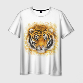 Мужская футболка 3D с принтом Дикий Тигр (Wild Tiger) в Белгороде, 100% полиэфир | прямой крой, круглый вырез горловины, длина до линии бедер | animal | beast | cat | predator | tiger | амурский тигр | белый тигр | год тигра | дикий тигр | животное | зверь | злой тигр | кот | новый год 2022 | оскал | охотник | полосатая кошка | полоски тигра | саблезубый тигр