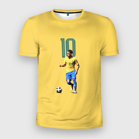 Мужская футболка 3D Slim с принтом Неймар Сборная Бразилии , 100% полиэстер с улучшенными характеристиками | приталенный силуэт, круглая горловина, широкие плечи, сужается к линии бедра | psg | бразилия | неймар | псж | сборная бразилии | футбол