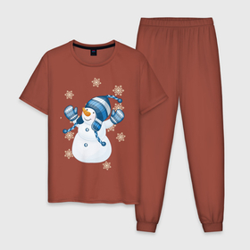 Мужская пижама хлопок с принтом С новым годом от snowman в Тюмени, 100% хлопок | брюки и футболка прямого кроя, без карманов, на брюках мягкая резинка на поясе и по низу штанин
 | snowman | праздник | праздники | с новым годом | снеговик