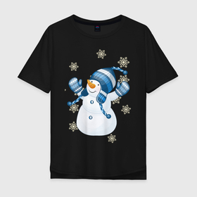 Мужская футболка хлопок Oversize с принтом С новым годом от snowman в Петрозаводске, 100% хлопок | свободный крой, круглый ворот, “спинка” длиннее передней части | snowman | праздник | праздники | с новым годом | снеговик